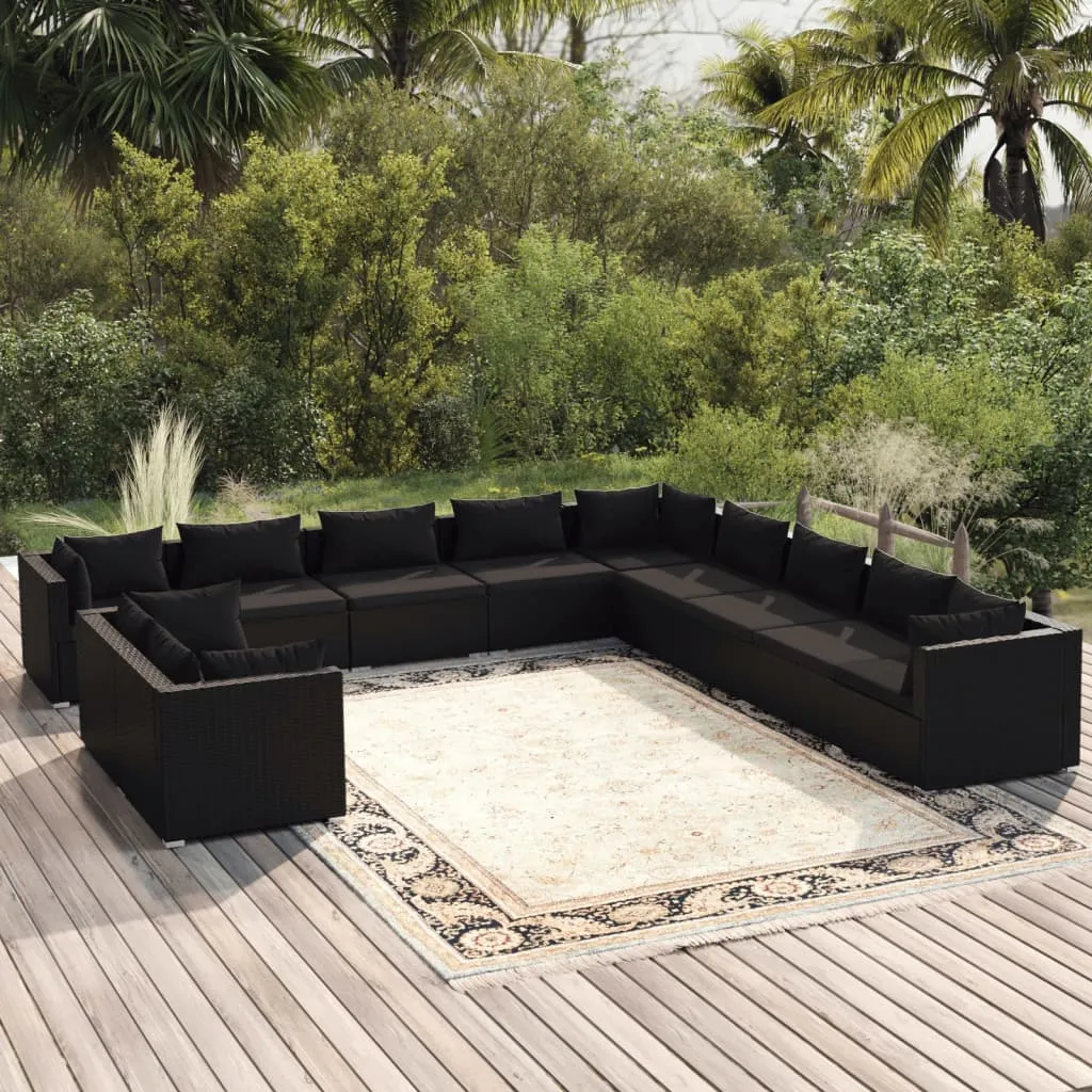 vidaXL Set Mobili da Giardino 11 pz con Cuscini in Polyrattan Nero