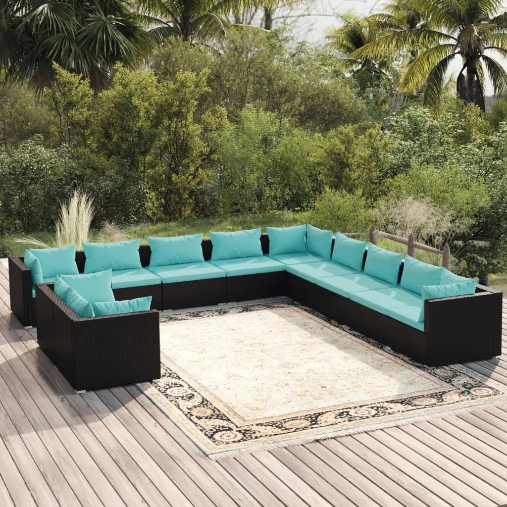 vidaXL Set Mobili da Giardino 11 pz con Cuscini in Polyrattan Nero