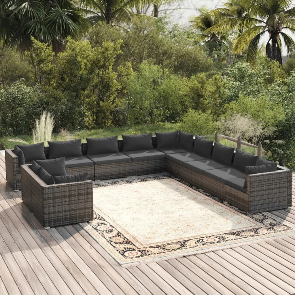 vidaXL Set Divani da Giardino 11 pz con Cuscini in Polyrattan Grigio