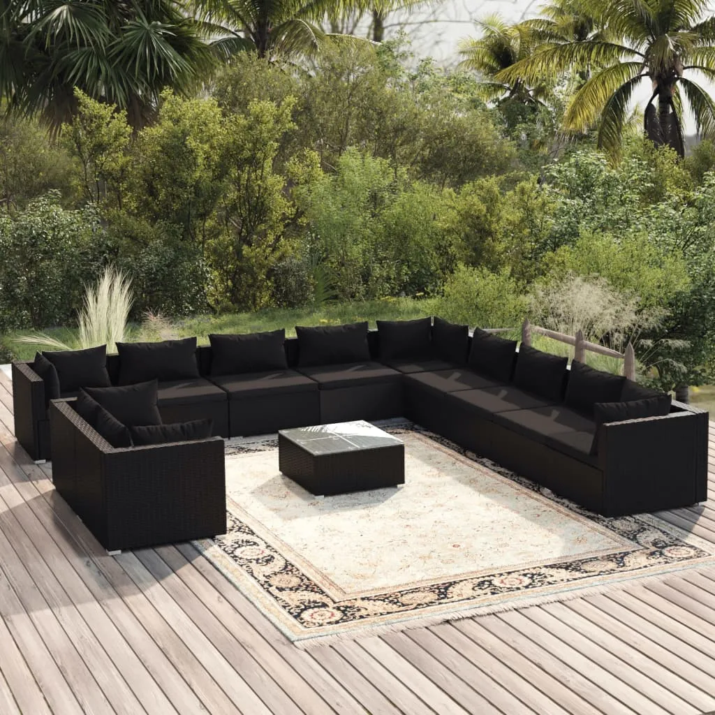 vidaXL Set Divani da Giardino 12 pz con Cuscini in Polyrattan Nero