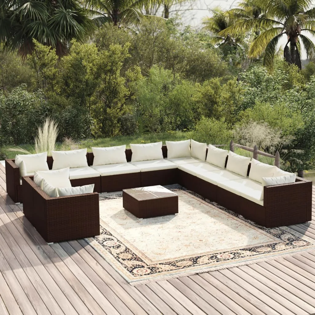 vidaXL Set Divani da Giardino 12 pz con Cuscini in Polyrattan Marrone