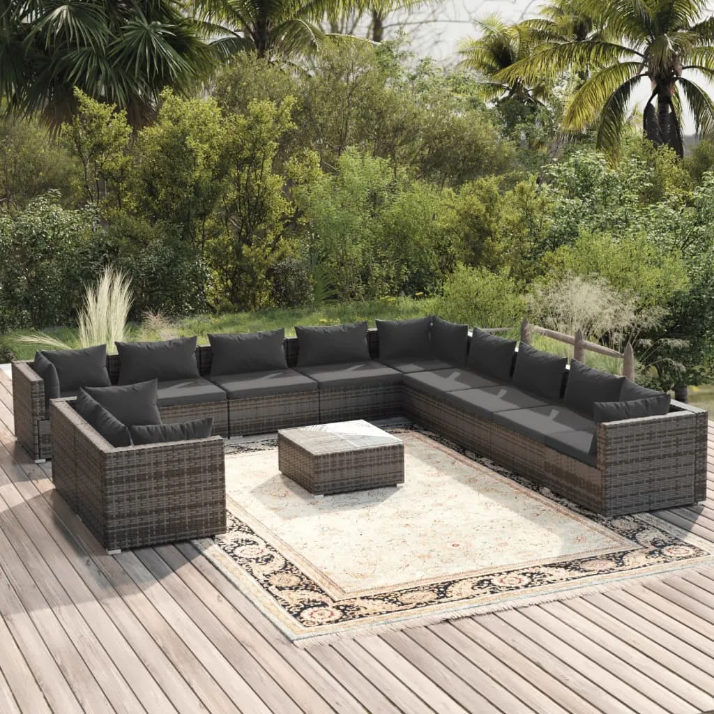 vidaXL Set Divani da Giardino 12 pz con Cuscini in Polyrattan Grigio