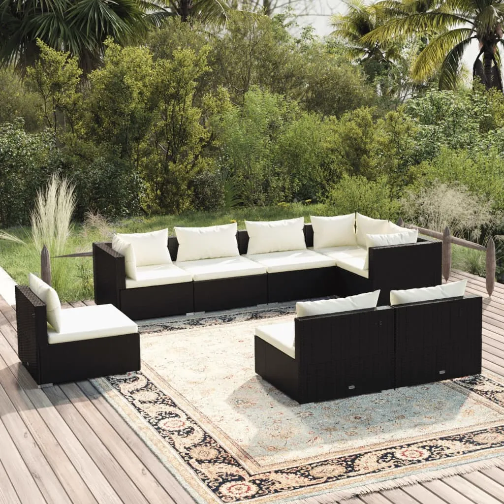 vidaXL Set Mobili da Giardino con Cuscini 8 pz in Polyrattan Nero