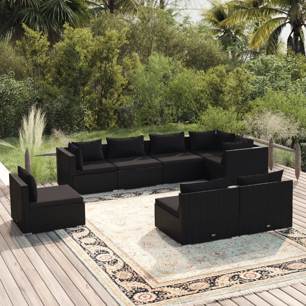 vidaXL Set Mobili da Giardino con Cuscini 8 pz in Polyrattan Nero