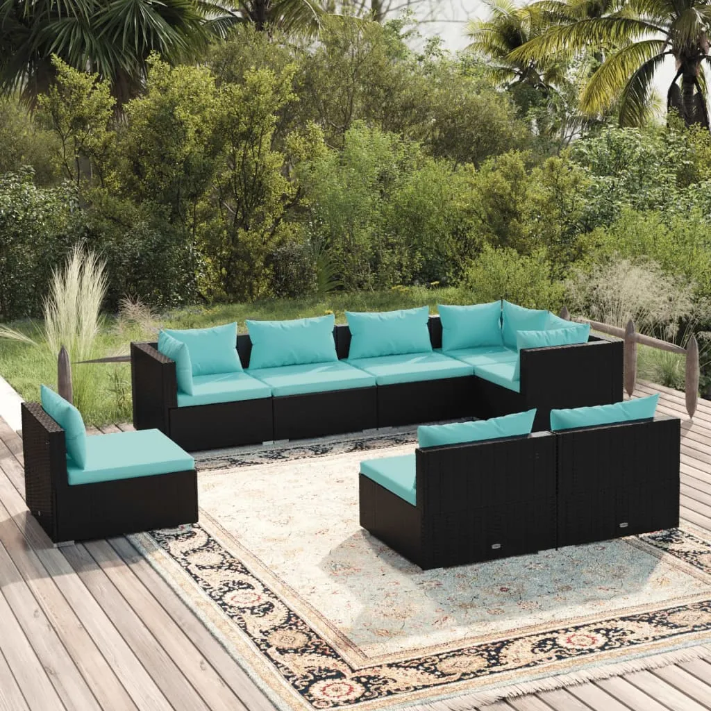 vidaXL Set Mobili da Giardino con Cuscini 8 pz in Polyrattan Nero