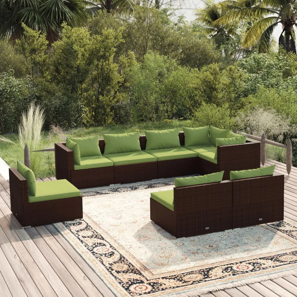 vidaXL Set Divani da Giardino 8 pz con Cuscini in Polyrattan Marrone