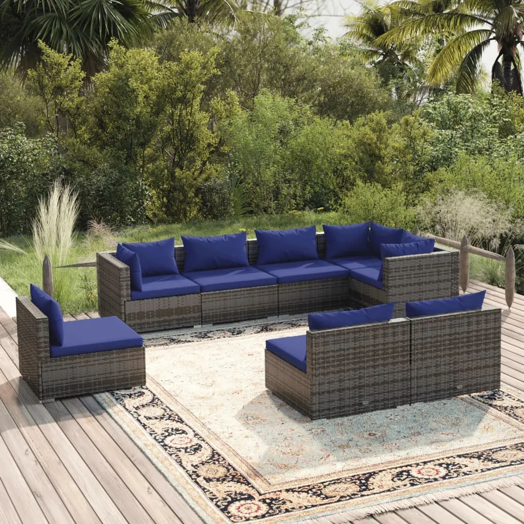 vidaXL Set Divani da Giardino 8 pz con Cuscini in Polyrattan Grigio