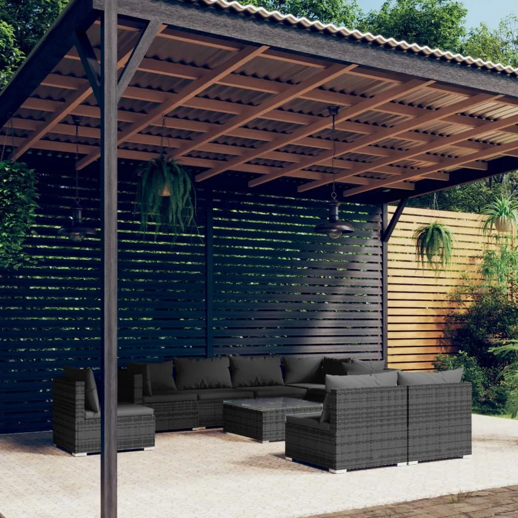 vidaXL Set Divani da Giardino 9 pz con Cuscini in Polyrattan Grigio