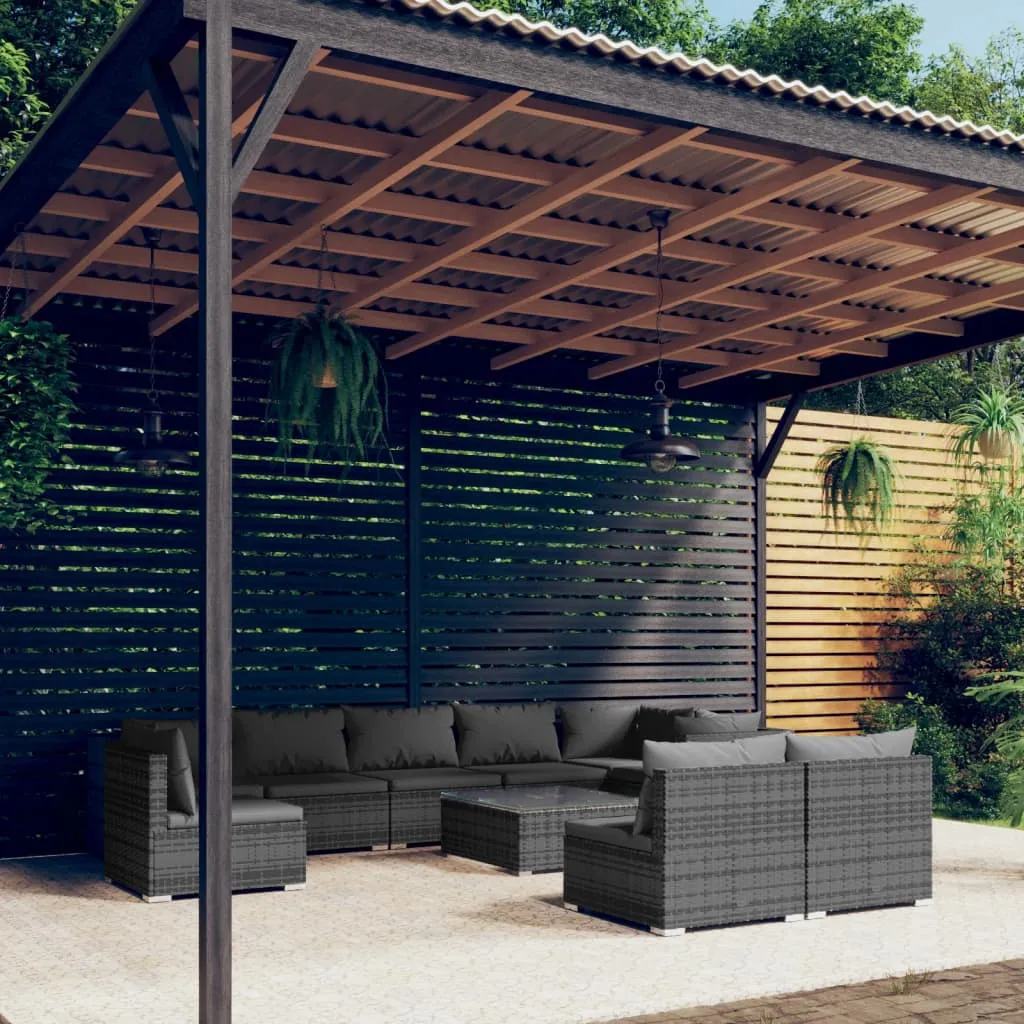 vidaXL Set Divani da Giardino 10 pz con Cuscini in Polyrattan Grigio