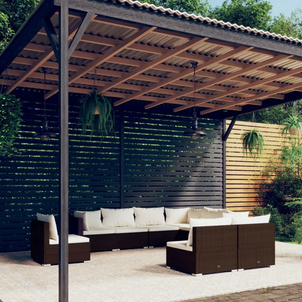 vidaXL Set Divani da Giardino 9 pz con Cuscini in Polyrattan Marrone