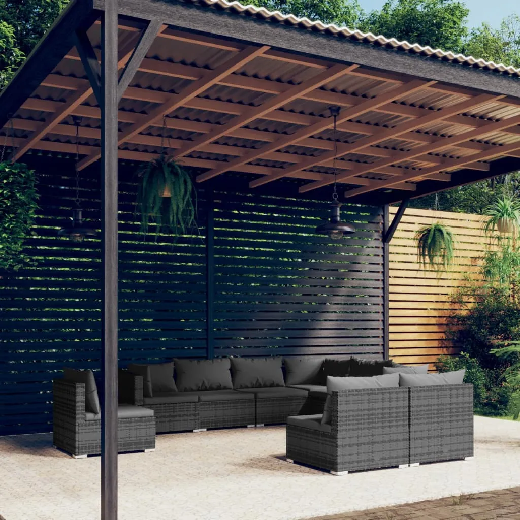 vidaXL Set Divani da Giardino 9 pz con Cuscini in Polyrattan Grigio