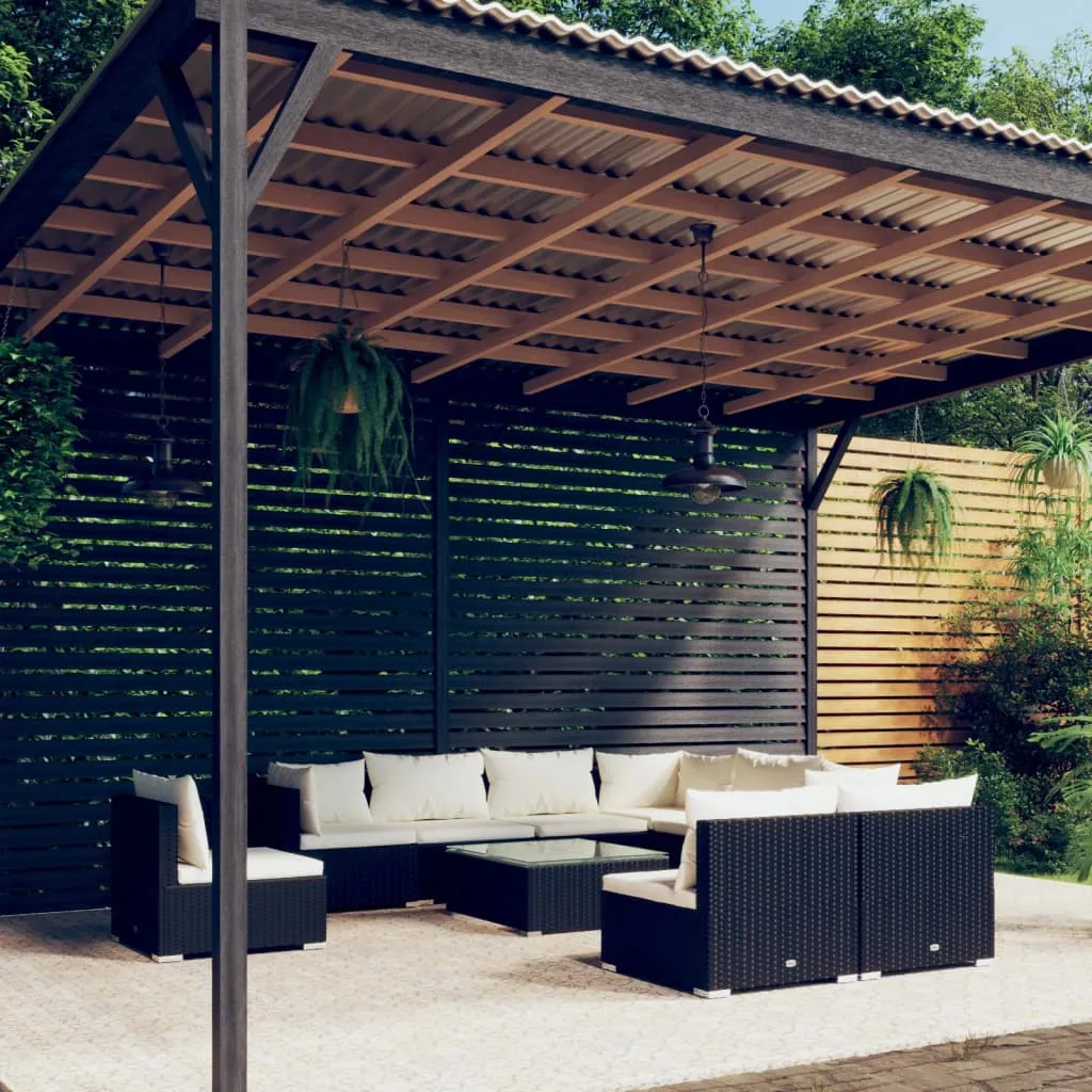 vidaXL Set Divani da Giardino 10 pz con Cuscini in Polyrattan Nero