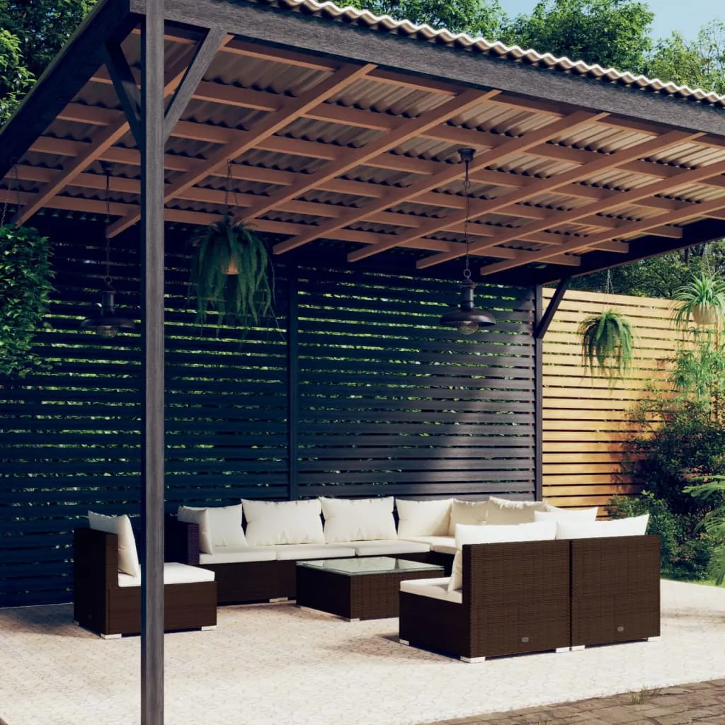 vidaXL Set Divani da Giardino 10 pz con Cuscini in Polyrattan Marrone