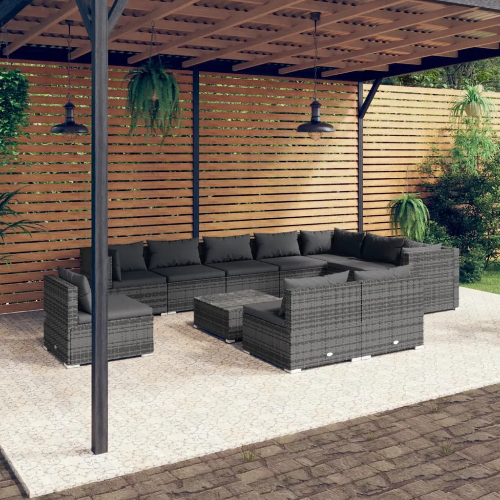 vidaXL Set Divani da Giardino 11 pz con Cuscini in Polyrattan Grigio