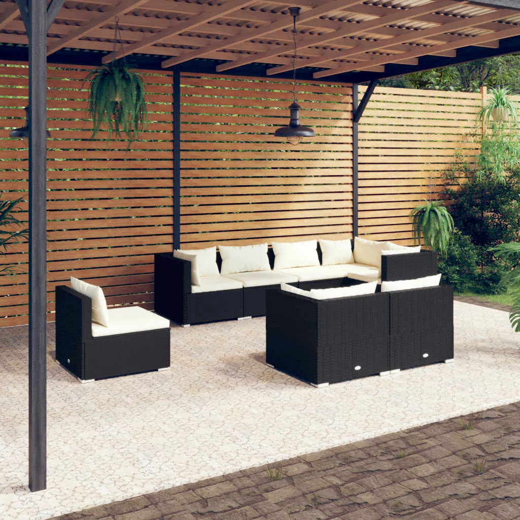 vidaXL Set Divani da Giardino 8 pz con Cuscini in Polyrattan Nero