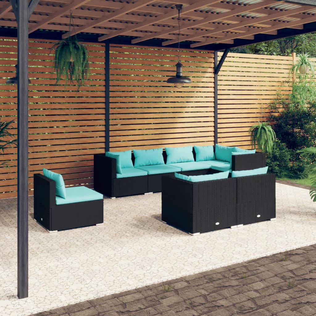 vidaXL Set Divani da Giardino 8 pz con Cuscini in Polyrattan Nero