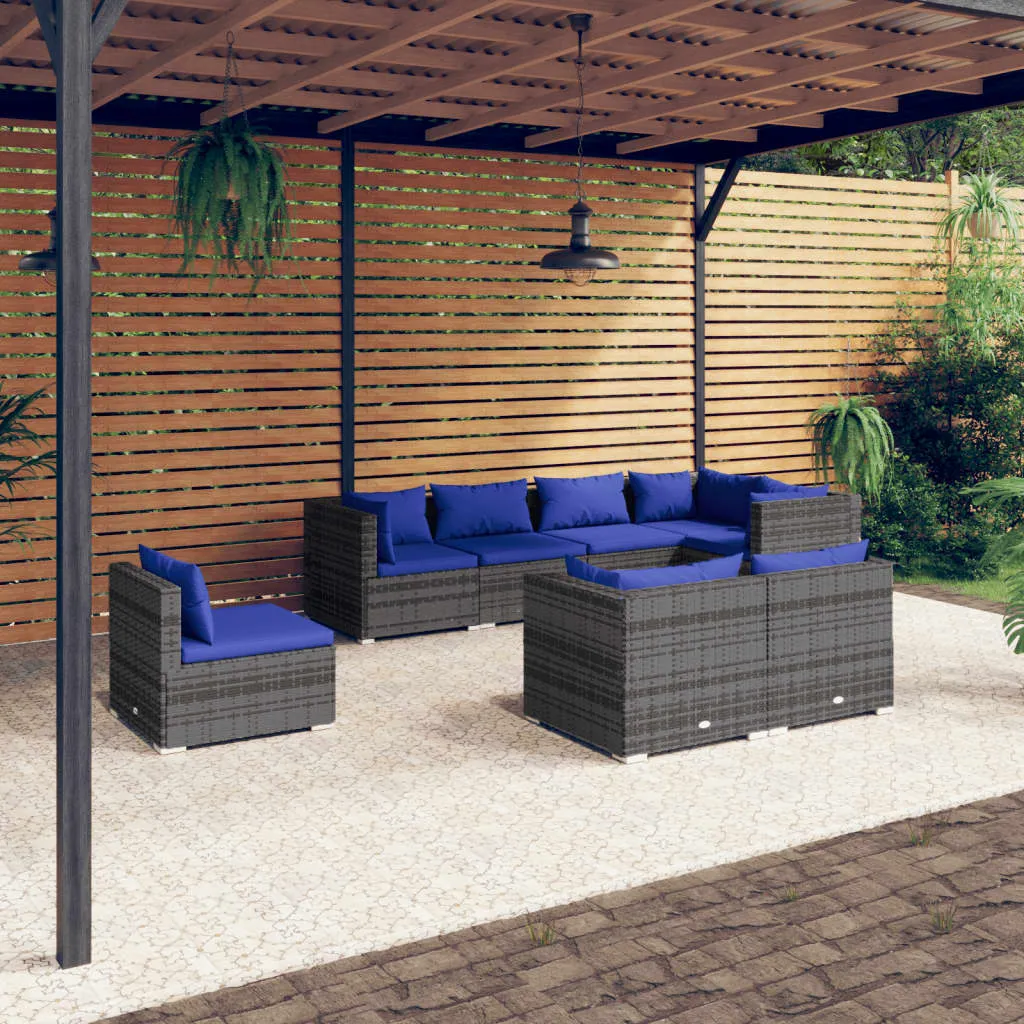 vidaXL Set Divani da Giardino 8 pz con Cuscini in Polyrattan Grigio