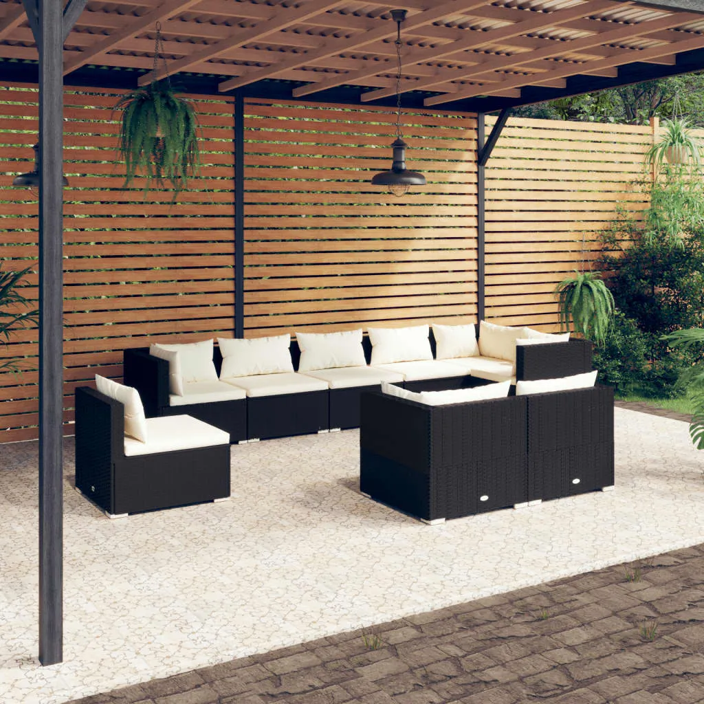 vidaXL Set Salotto da Giardino 9 pz con Cuscini in Polyrattan Nero