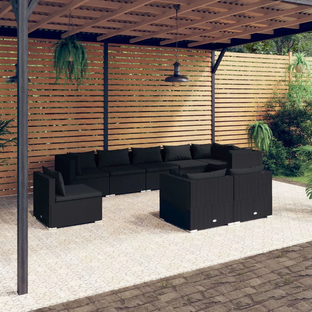 vidaXL Set Divani da Giardino 9 pz con Cuscini in Polyrattan Nero