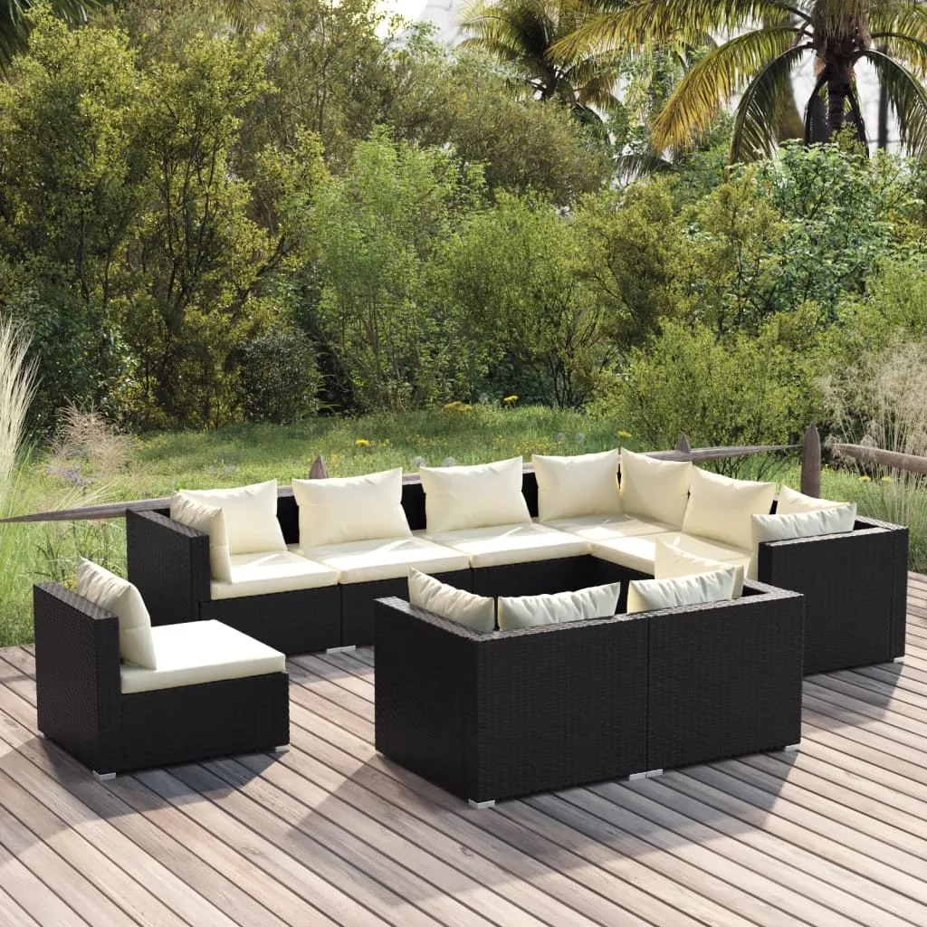 vidaXL Set Salotto da Giardino 9 pz con Cuscini in Polyrattan Nero