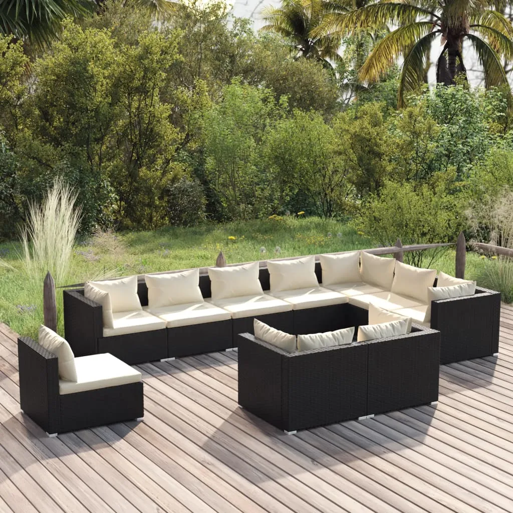 vidaXL Set Mobili da Giardino 10 pz con Cuscini in Polyrattan Nero