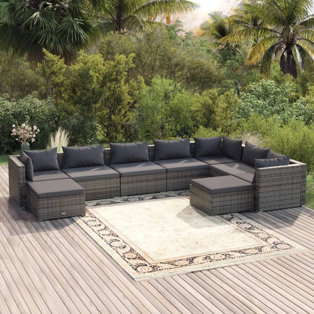 vidaXL Set Divani da Giardino 9 pz con Cuscini in Polyrattan Grigio