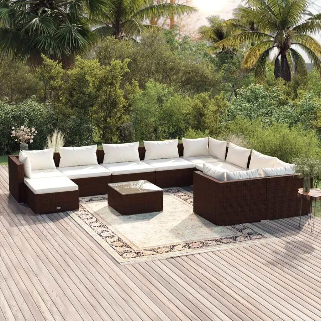 vidaXL Set Mobili da Giardino 11 pz con Cuscini in Polyrattan Marrone