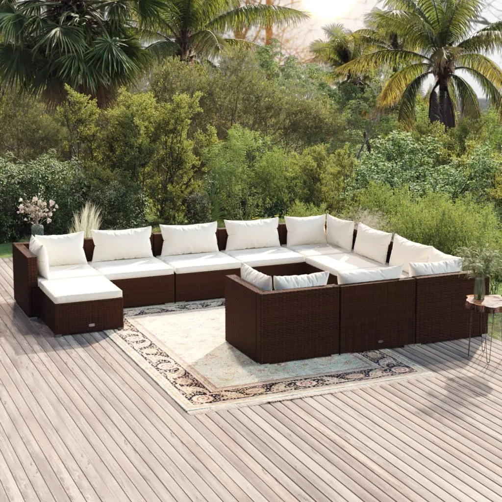 vidaXL Set Mobili da Giardino 11 pz con Cuscini in Polyrattan Marrone