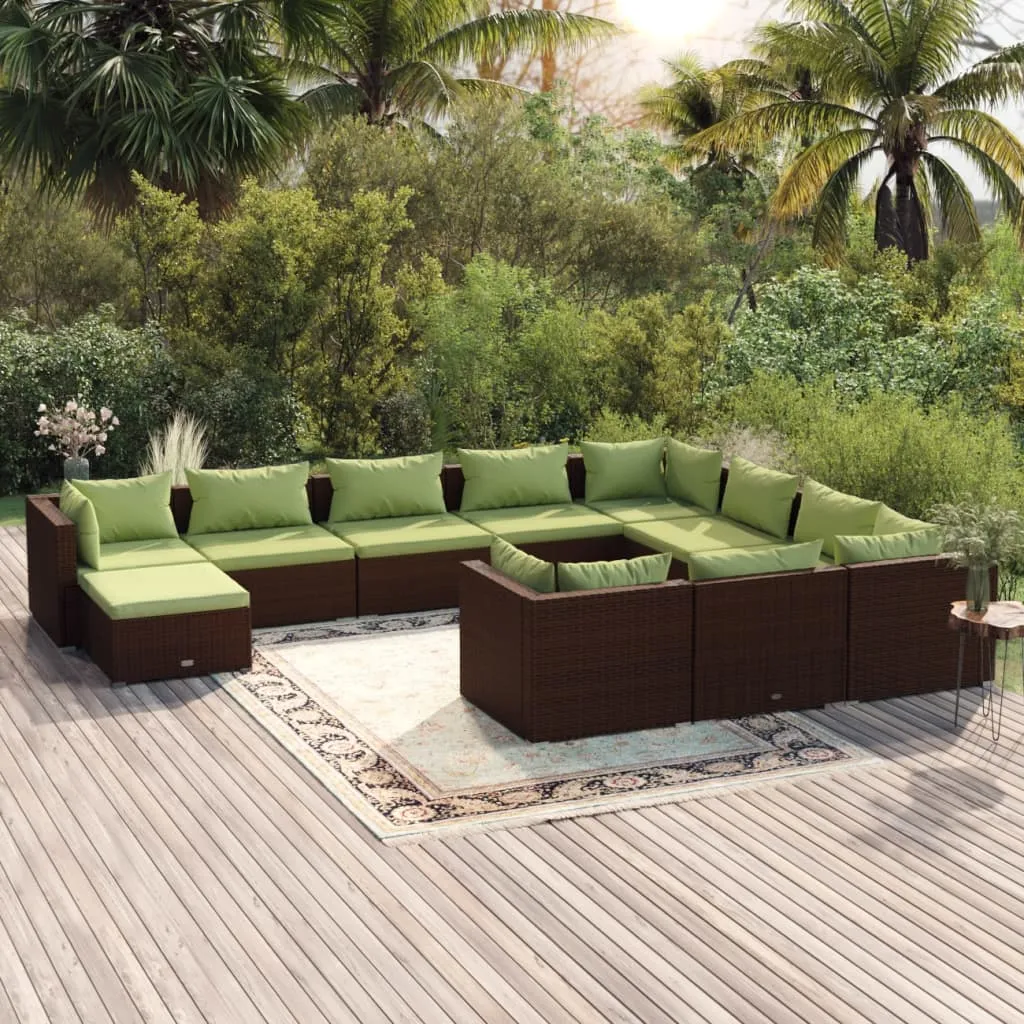 vidaXL Set Divani da Giardino 11 pz con Cuscini in Polyrattan Marrone