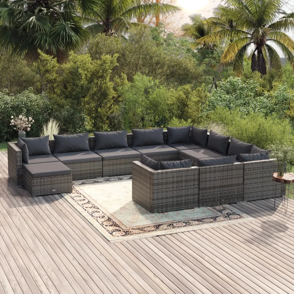 vidaXL Set Divani da Giardino 11 pz con Cuscini in Polyrattan Grigio