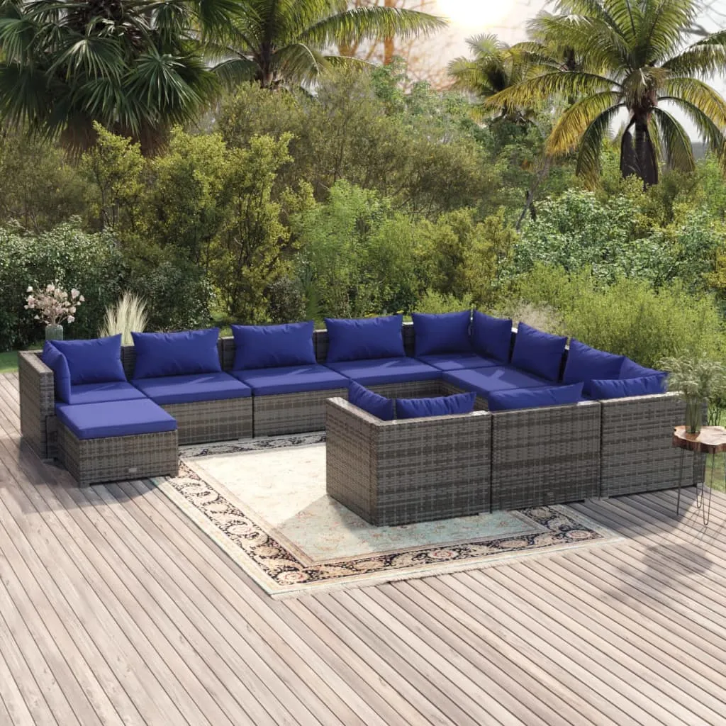 vidaXL Set Divani da Giardino 11 pz con Cuscini in Polyrattan Grigio