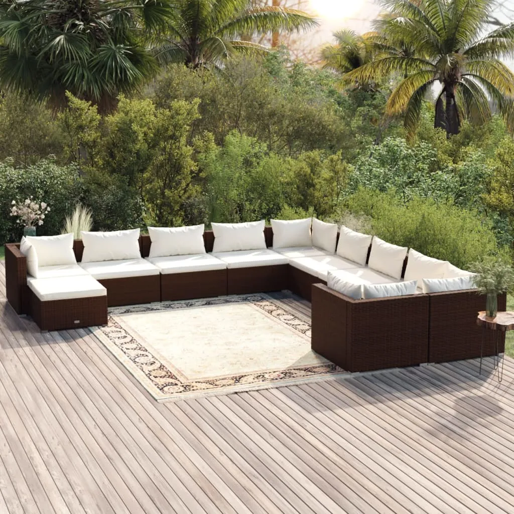 vidaXL Set Mobili da Giardino 11 pz con Cuscini in Polyrattan Marrone