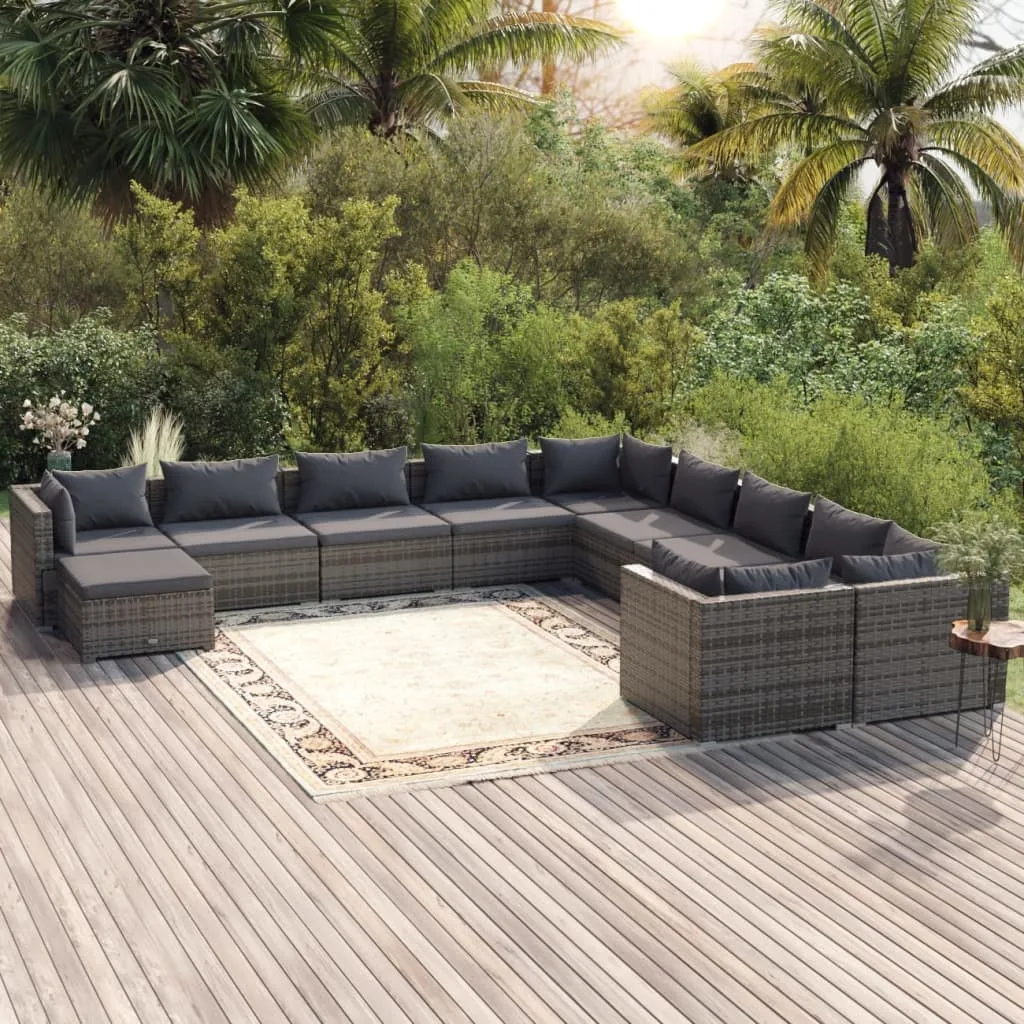 vidaXL Set Divani da Giardino 11 pz con Cuscini in Polyrattan Grigio