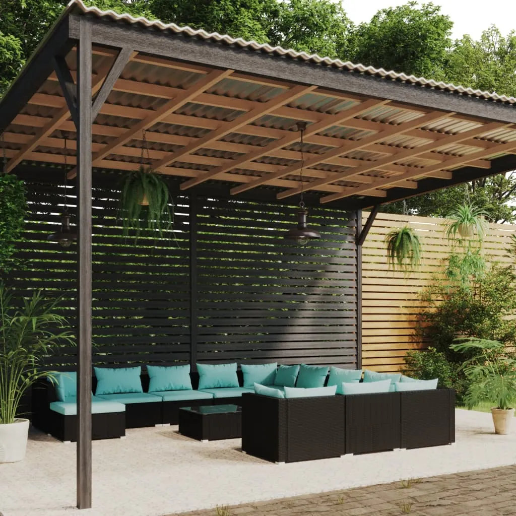 vidaXL Set Divani da Giardino 12 pz con Cuscini in Polyrattan Nero