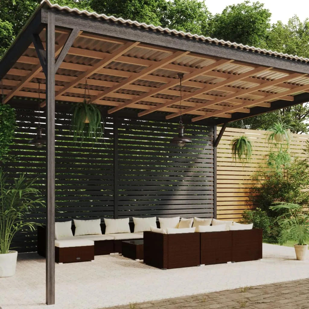 vidaXL Set Divani da Giardino 12 pz con Cuscini in Polyrattan Marrone