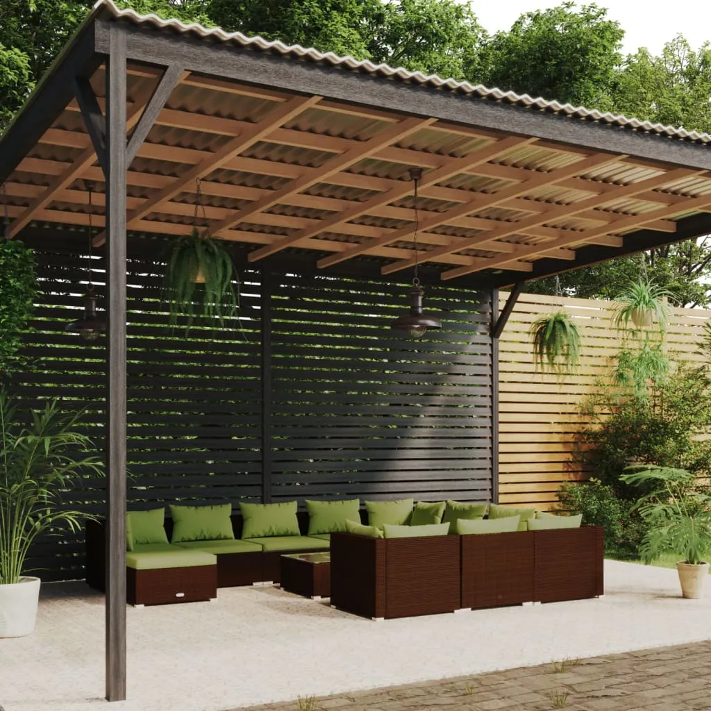 vidaXL Set Divani da Giardino 12 pz con Cuscini in Polyrattan Marrone