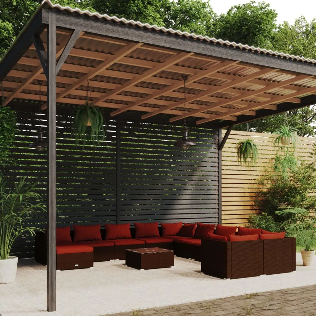 vidaXL Set Divani da Giardino 12 pz con Cuscini in Polyrattan Marrone