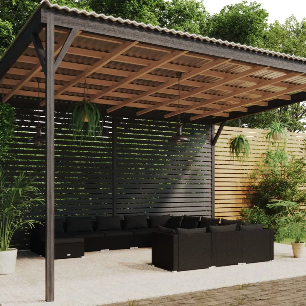 vidaXL Set Divani da Giardino 12 pz con Cuscini in Polyrattan Nero