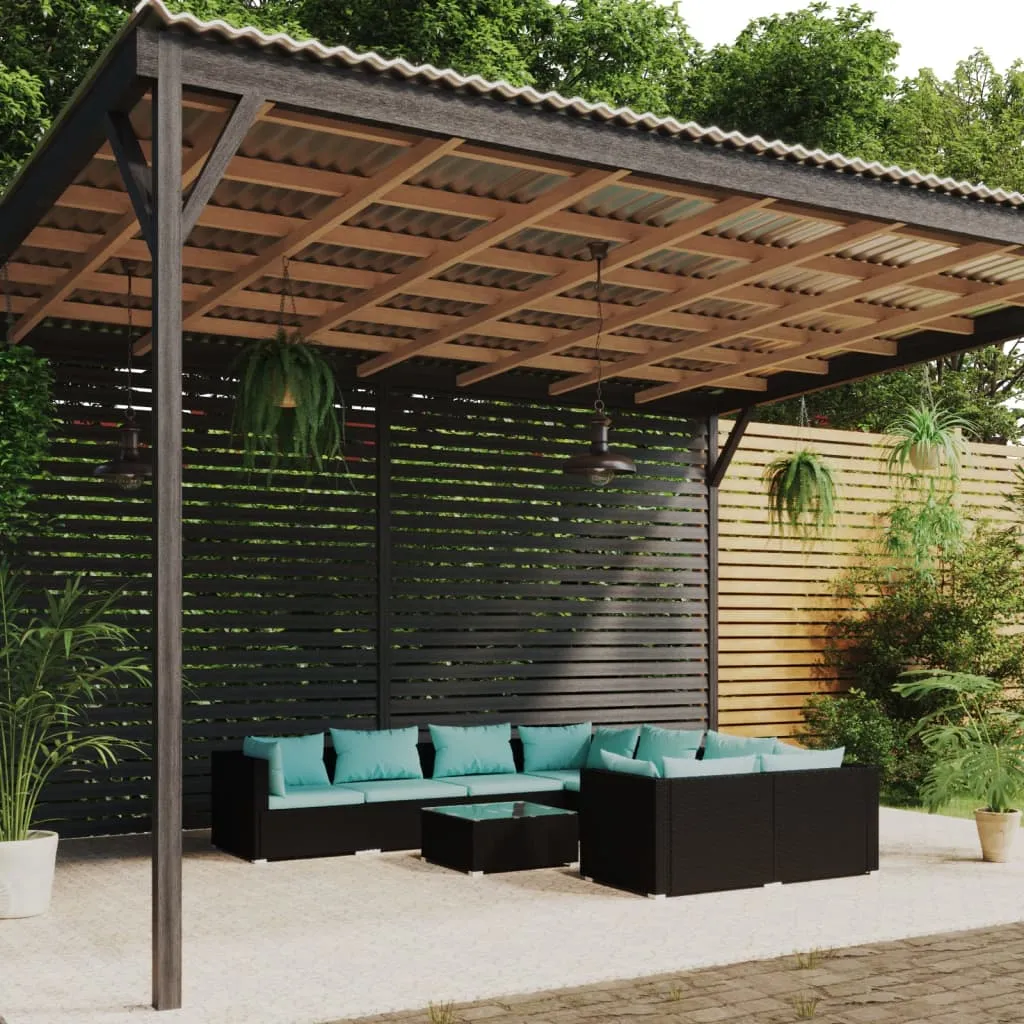 vidaXL Set Divani da Giardino 9 pz con Cuscini in Polyrattan Nero