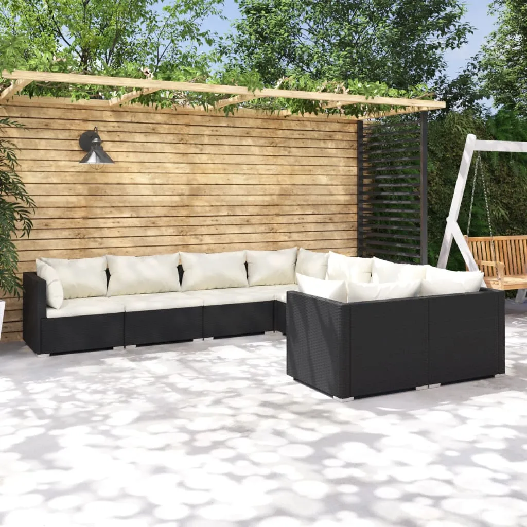 vidaXL Set Divani da Giardino 8 pz con Cuscini in Polyrattan Nero