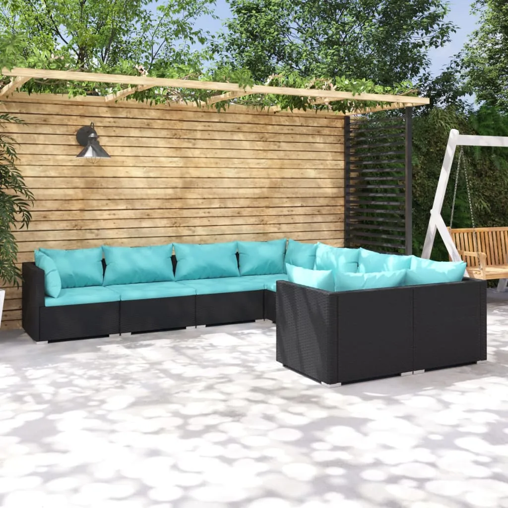 vidaXL Set Divani da Giardino 8 pz con Cuscini in Polyrattan Nero