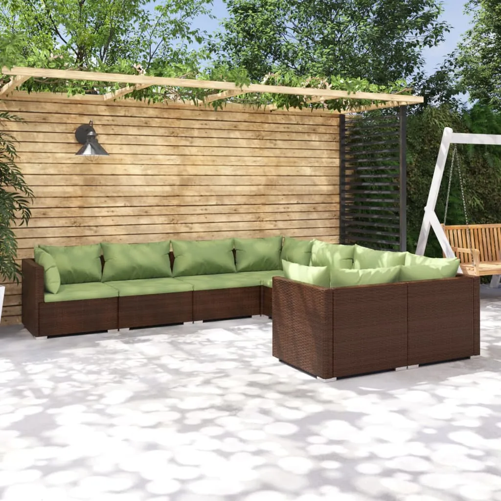 vidaXL Set Divani da Giardino 8 pz con Cuscini in Polyrattan Marrone