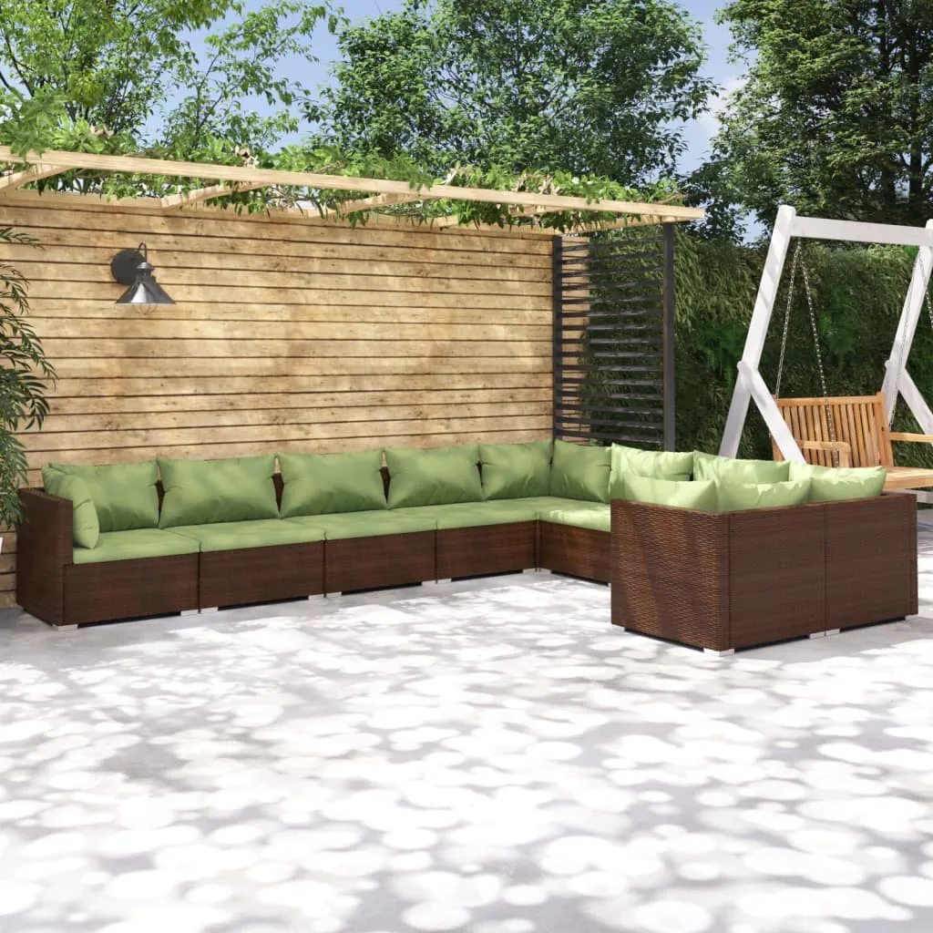 vidaXL Set Divani da Giardino 9 pz con Cuscini in Polyrattan Marrone