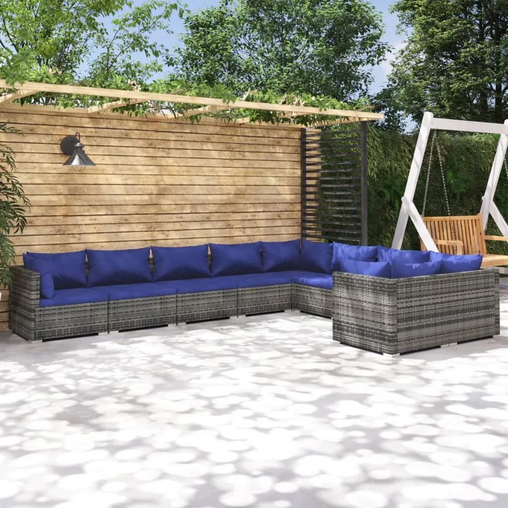 vidaXL Set Divani da Giardino 9 pz con Cuscini in Polyrattan Grigio