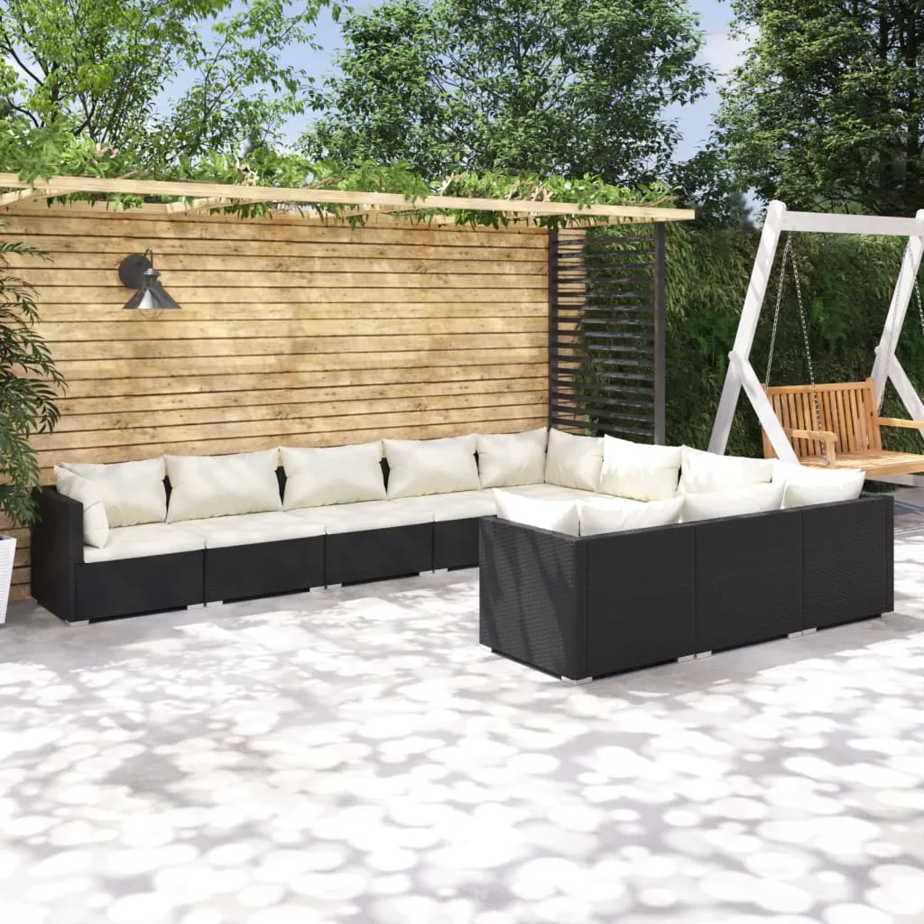 vidaXL Set Divani da Giardino 10 pz con Cuscini in Polyrattan Nero