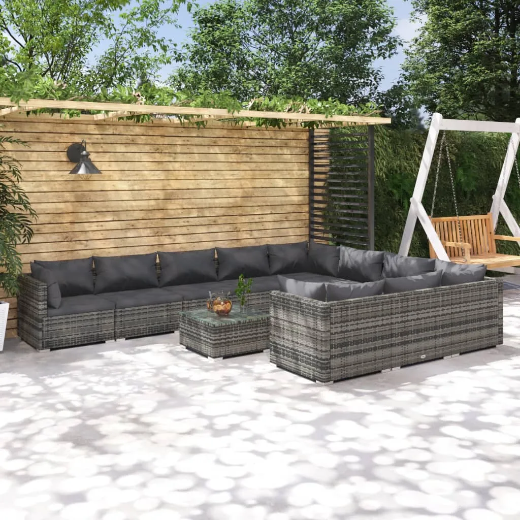 vidaXL Set Divani da Giardino 11 pz con Cuscini in Polyrattan Grigio