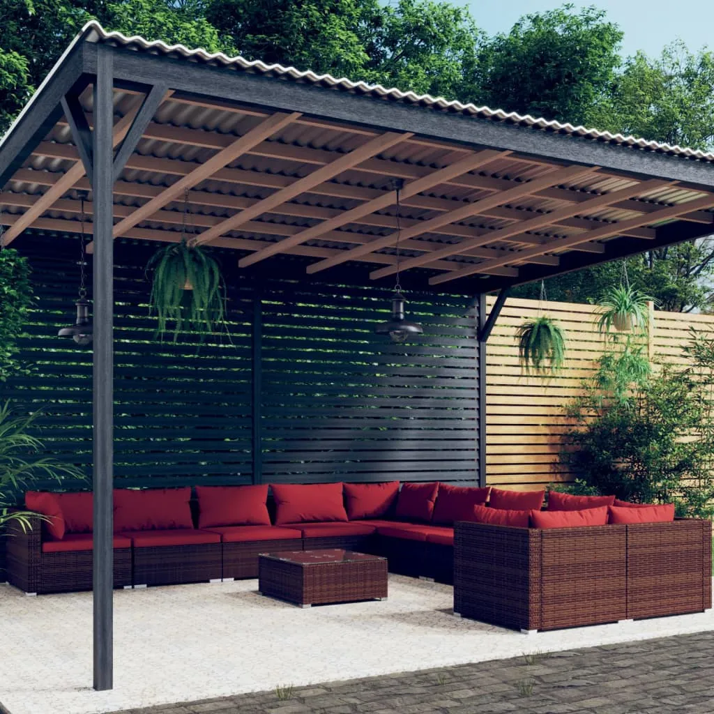 vidaXL Set Divani da Giardino 11 pz con Cuscini in Polyrattan Marrone