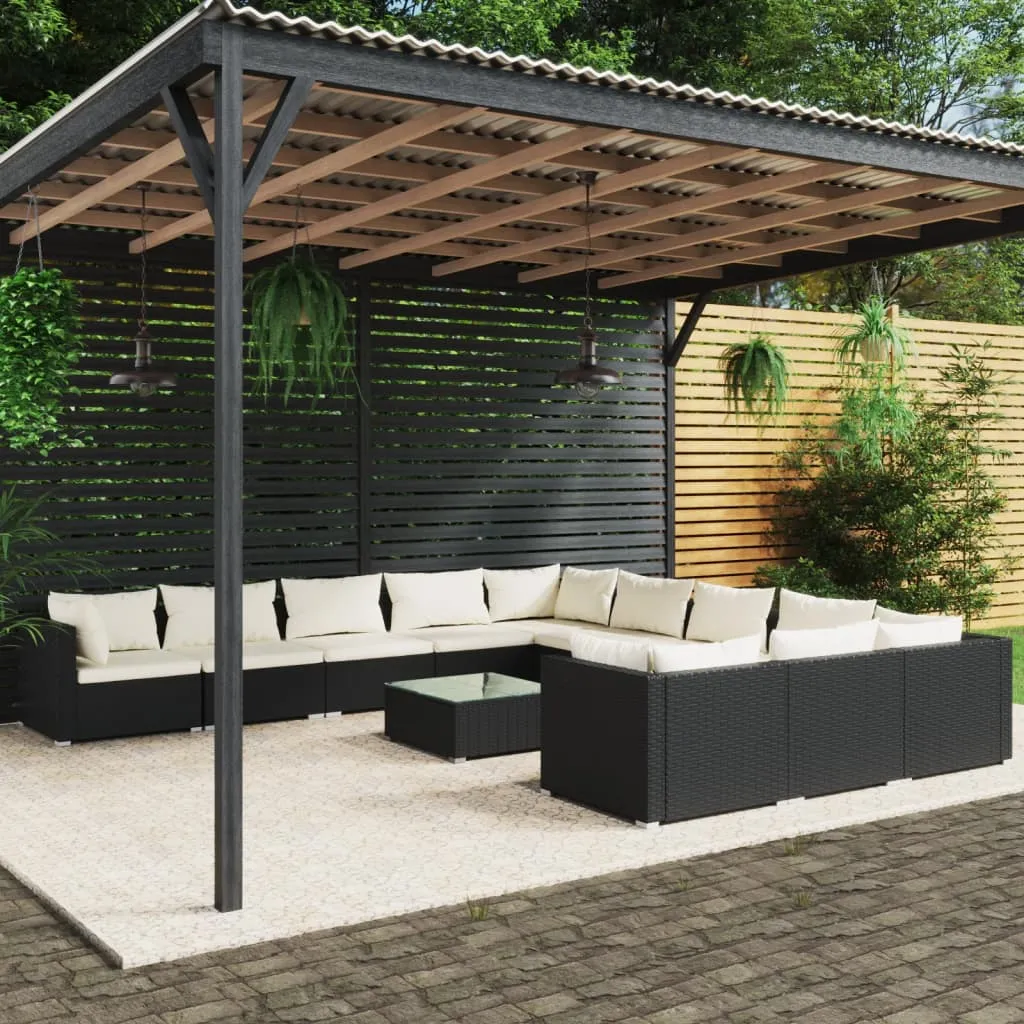 vidaXL Set Divani da Giardino 12 pz con Cuscini in Polyrattan Nero