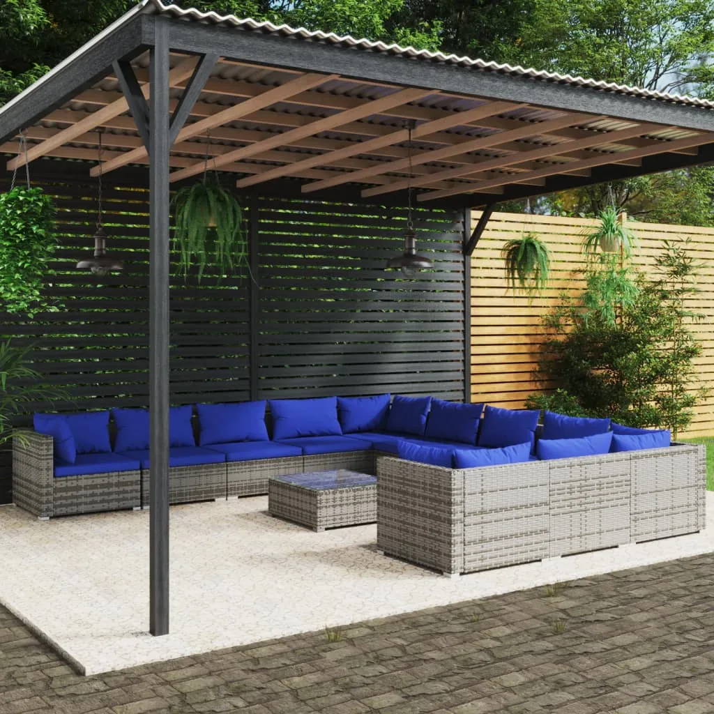 vidaXL Set Divani da Giardino 12 pz con Cuscini in Polyrattan Grigio