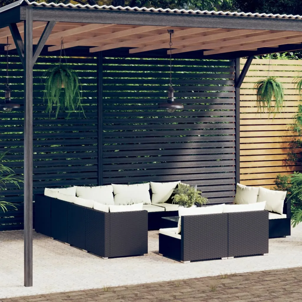 vidaXL Set Divani da Giardino 12 pz con Cuscini in Polyrattan Nero